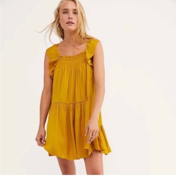 Free People Intimately Free Size Small Want Your Love Slip Dress Mustard Yellow - Picture 1 of 9